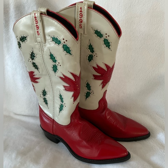 ACME Shoes - Acme Holiday Christmas Cowboy Poinsettia Holly Boots Limited Edition Sz 7